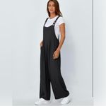 NEW Black Linen Blend Jumpsuits Overalls Wide Leg Casual Trendy Jumpers M Size M Photo 4
