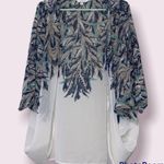 Charming Charlie  medium cardigan womens white blue floral pattern sheer flowy Photo 8