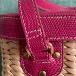 Vintage Vegetable Fiber Woven Basket Purse Top Handle Bag Pink Tan mirror Photo 13