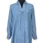 Soma | S | Chambray Popover V-Neck w/ Foldover Collar Roll Tab Sleeve Tunic Top Photo 0