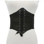 Vintage Style Lace Up Faux Leather Elastic Girdle Black Casual Wide Waistband Photo 14