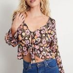 Free People  Maybel Sheer Floral Tie Front Peplum Top Crop Black‎ Pink Small New Photo 0