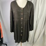Vintage Modern Romance Dark Green Button Front Tunic Dress Rayon Flax USA Made‎ Brown Size M Photo 12