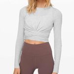 Lululemon Time to Restore Tie Long Sleeve Crop Top Heather ed Ultra Light Grey Photo 0