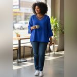 Cato Royal Blue V-neck Blouse with Bell Sleeves Photo 1