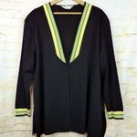 Exclusively Misook Cardigan Womens Plus 3X Black Green Yellow Trim V Photo 0