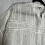 Madewell  White Lace-Inset Pintucked Henley Top Semi Sheer Short Sleeve Small Photo 2