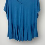 Peruvian Connection  Teal‎ Peplum Top XL Pima Cotton Modal V-Neck Photo 3
