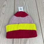 UGG  Chunky Rib Beanie With Leather Logo OS Stripe Cerise Multi $58 Photo 1