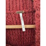 Free People Red Tan Aztec Fringe Knit Poncho Sweater Mock Neck Medium Large Photo 3