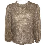 EXPRESS ‎ Latte & White Speckled Smoked Long Sleeve Ruffle Neck Blouse NWT $64 M Photo 1