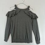 EXPRESS  One Eleven Cold Shoulder Ruffle Crewneck Sweater XS Gray Photo 0