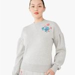 Kate Spade NEW Floral Embroidered Sweatshirt Grey Melange Photo 2