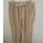 Land 'n Sea Womens Sz M Pull On Pants Linen Blend Elastic Waist Gold Stripe NEW Size M Photo 0
