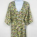 Anthropologie NEW Maisie Satin Abstract Floral Print Wide Leg Jumpsuit V-Neck Dolman Sleeve Photo 2