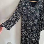 80s VINTAGE | Iridescent Black Sequined Beaded Floral V Neck Sheath Dress Large Photo 2