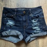 American Eagle Outfitters High Rise Shortie Blue Distressed Jean Shorts Photo 0