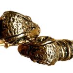 Vtg Egyptian Revival Gold Tone Rams Head Bypass Spring Hinge Bangle Bracelet Photo 3