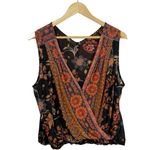 Free People  Havana Floral Print Sleeveless Surplice Mesh Top Black/Orange M Photo 5