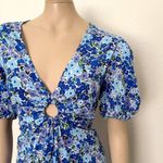 ASOS [] Blue Floral Print Puff Sleeve V-Neck O-Ring Fit & Flare Mini Dress Sz 12 Photo 7
