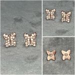 Vintage CZ Butterfly Rose Gold Tone Stud Earrings Pink Photo 1