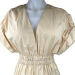 ZARA Beige Nude Plunge V-neck Cuffed Short Sleeve Elastic Waist Romper Jumpsuit Photo 3