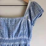 American Eagle Blue Short Puff Sleeve Tiered Midi Tie Back Dress Size Medium Photo 4
