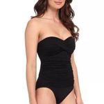 La Blanca Core Solid Bandeau One Piece Shirred Swimsuit Black Size 12 Photo 8