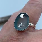 Moon & Star Sea Tumbled Sea Foam Sea Glass Sterling Silver Ring Size 10 Blue Photo 5