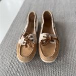 Sperry  Tan Ivory Striped Mesh Leather Boat Shoes Loafers Size 9.5 Photo 1