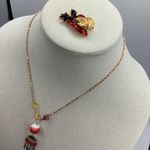 Vintage Olit Co USA Red Stones Gold Tone Brooch 1.6”& Oriental Necklace Multiple Photo 0