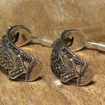 Sterling Silver Vintage Heart Marcasite Half Hoop 925  Earrings Photo 3