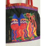 Laurel Burch Cat Tote Canvas Bag Sun N Sand Holly Purse Zip Red Black 12"x8" Photo 1