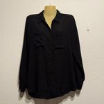 Apt. 9  Essentials Black Button Down Blouse Size M Long Sleeve Roll Tab Shirt Top Photo 0