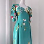 Minh Phuong Teal Floral Print Sweetheart Neckline Half Sleeve Maxi Dress Blue Photo 3