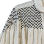 Laurence Bras Cotton Nord Blue Smocked Embroidered Blouse Small White Navy Boho Photo 7