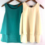 Diane Gilman  XS Teal and Cream Set of 2 Sleeveless Layered Blouses Photo 0
