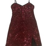 Wild Fable NWT  Dark Red Sequin Slip Dress Black Lace Trim Side Slit Medium Photo 0