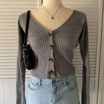 Boohoo  Cropped Grey Ribbed Buttoned Cardigan Sweater Photo 4