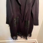 Venus Fringe Detail Duster Cardigan Black Faux Leather Pockets Photo 3