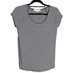 Loft Petite Ribbed Short Sleeve Top Size SP Black White Stripe Scoop Neck Fitted Photo 0