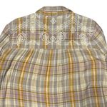 Free People  Plaid Floral Embroidered Gauze Button Up Cabin Holiday Dainty XS Photo 5