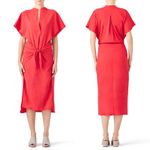 Vince Red Wrap Front Midi Dress Cotton Twill Women's Size Medium Coastal Photo 1
