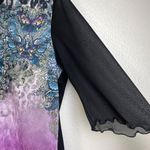 Cactus Shirt Womens Medium Purple Top Leopard V Neck Butterfly Sheer Ruffle Blue Photo 2