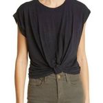 Frame Roll Sleeve 100% Cotton Knotted Front Pullover Tee Shirt Black Women's M Photo 0