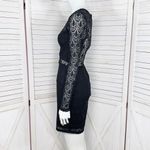 Bebe Lace Overlay Bandeau Pencil Dress Sheer Back Long Sleeve Black Medium Photo 1