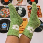 Lime Green Fuzzy Daisy Flower Socks Photo 0