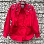 Wrangler Vintage 90s  Red cape beaded sweetheart neckline western shirt M/L? Photo 0