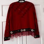 Berek Vintage Floral Beaded Red Cardigan Beaded Fringe Size XL Checkered Sequin Photo 10