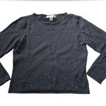 Eddie Bauer Vintage 90s Black Beaded Embellished Merino Wool Cropped Sweater Photo 1